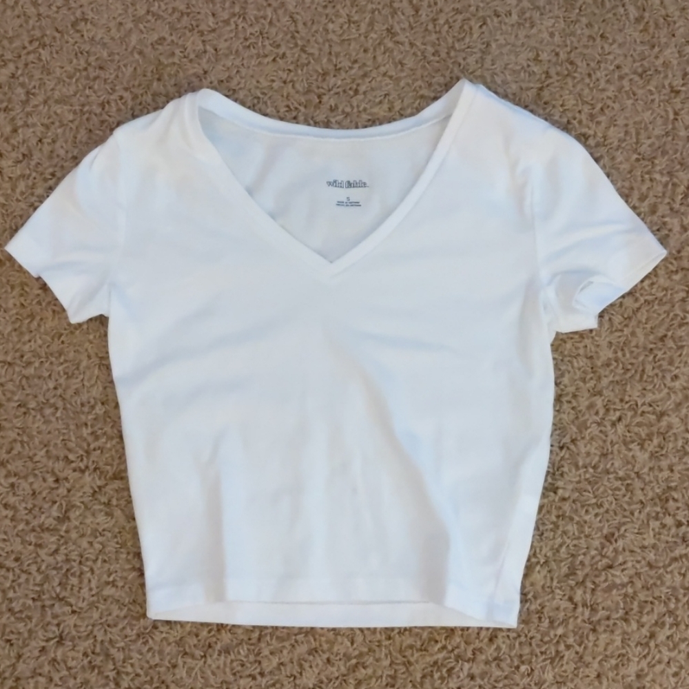S White V-Neck Crop Top